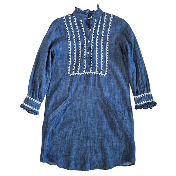 Banjanan Dresses & Skirts - Banjanan Denim Chambray Tunic Mini Dress Size XS Long Sleeve Boho Cottage